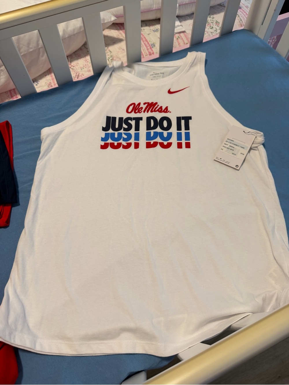 Nike White Women’s Tank Top with Red & Navy Ole Miss "Just Do It" Graphic NWT M